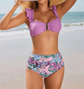 Coastal Bloom Ruffle Bikini Set – High-Waisted Flattering Two-Piece Swimwear